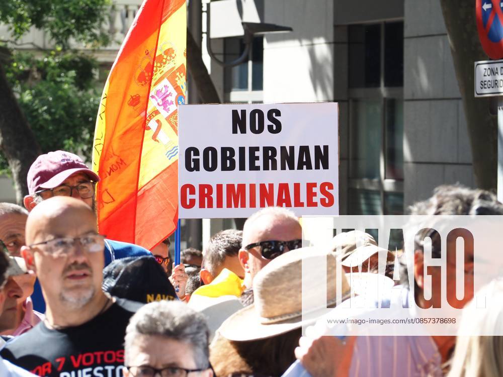 MADRID, SPAIN - MAY 23: Thousands of people gather at Plaza de ColoÂ³n, blocking and marching along the main avenues of the Spanish capital toward the Moncloa Arch, demanding the resignation of Spain s Prime Minister Pedro SoÂ¡nchez. Madrid Spain - ZUMAh199 20260523_zip_h199_012