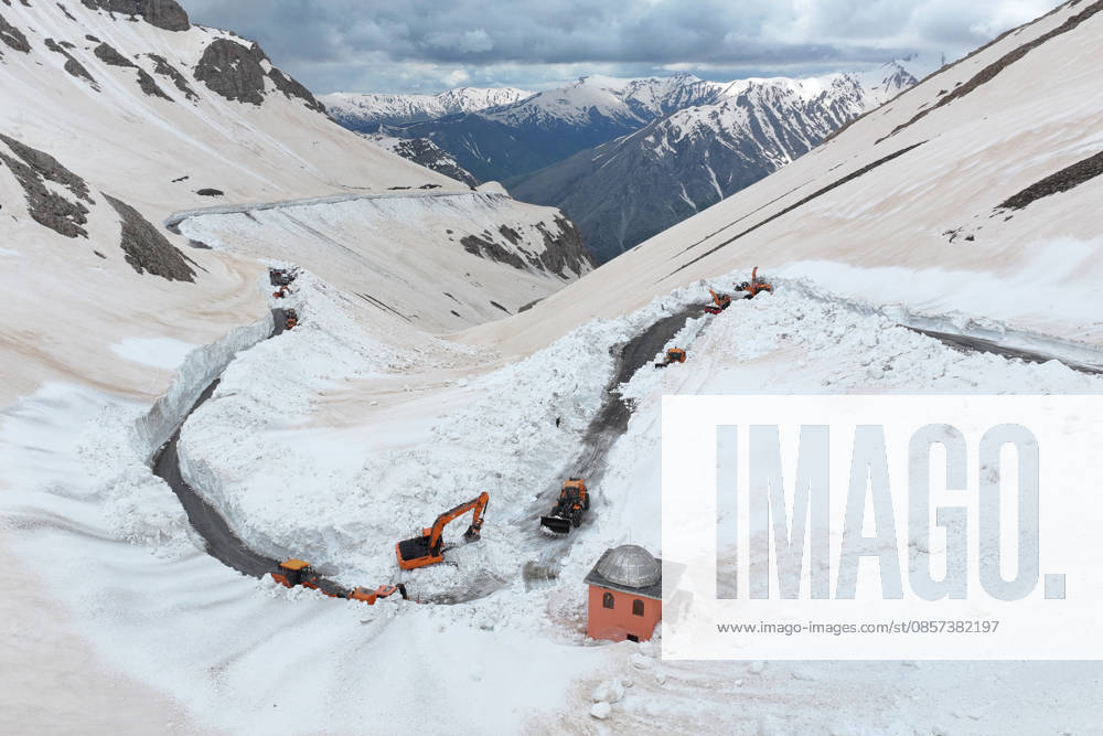 Van-Bahcesaray highway, closed for months due to avalanche risk, cleared of snow VAN, TURKIYE - MAY 23: An aerial view of the area as the teams from the Gorentas Maintenance Station of the 11th Regional Directorate of Highways carry out snow removal work on the Van-Bahcesaray highway in Van, Turkiye on May 23, 2026. Closed since December due to adverse weather conditions and avalanche risks, the highway was partially opened to single-lane traffic following a challenging 20-day effort through meters-high snow corridors. The final decision to fully open the road to traffic awaits an assessment by the Avalanche Risk Determination and Monitoring Commission. Ozkan Bilgin Anadolu Van Turkey. Editorial use only. Please get in touch for any other