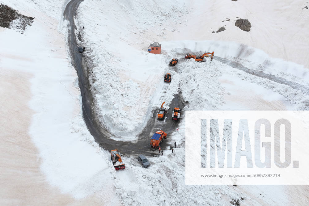 Van-Bahcesaray highway, closed for months due to avalanche risk, cleared of snow VAN, TURKIYE - MAY 23: An aerial view of the area as the teams from the Gorentas Maintenance Station of the 11th Regional Directorate of Highways carry out snow removal work on the Van-Bahcesaray highway in Van, Turkiye on May 23, 2026. Closed since December due to adverse weather conditions and avalanche risks, the highway was partially opened to single-lane traffic following a challenging 20-day effort through meters-high snow corridors. The final decision to fully open the road to traffic awaits an assessment by the Avalanche Risk Determination and Monitoring Commission. Ozkan Bilgin Anadolu Van Turkey. Editorial use only. Please get in touch for any other