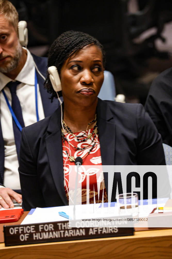 EDEM WOSORNU, Director of the Operations and Advocacy Division at OCHA, listens during an emergency UN Security Council meeting on Ukraine at UNHQ following Russian allegations of a Ukrainian drone strike on a vocational school and student dormitory in Russian-controlled Luhansk, which Ukraine denies targeted civilians. New York USA - ZUMAo116 20260523_znp_o116_008