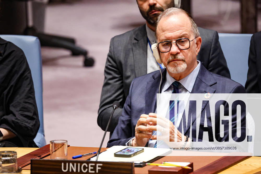 TED CHAIBAN, UNICEF Deputy Executive Director, sits with hands steepled the UN Security Council during an emergency meeting on Ukraine at UNHQ following Russian allegations of a Ukrainian drone strike on a vocational school and student dormitory in Russian-controlled Luhansk, which Ukraine denies targeted civilians. New York USA - ZUMAo116 20260523_znp_o116_004