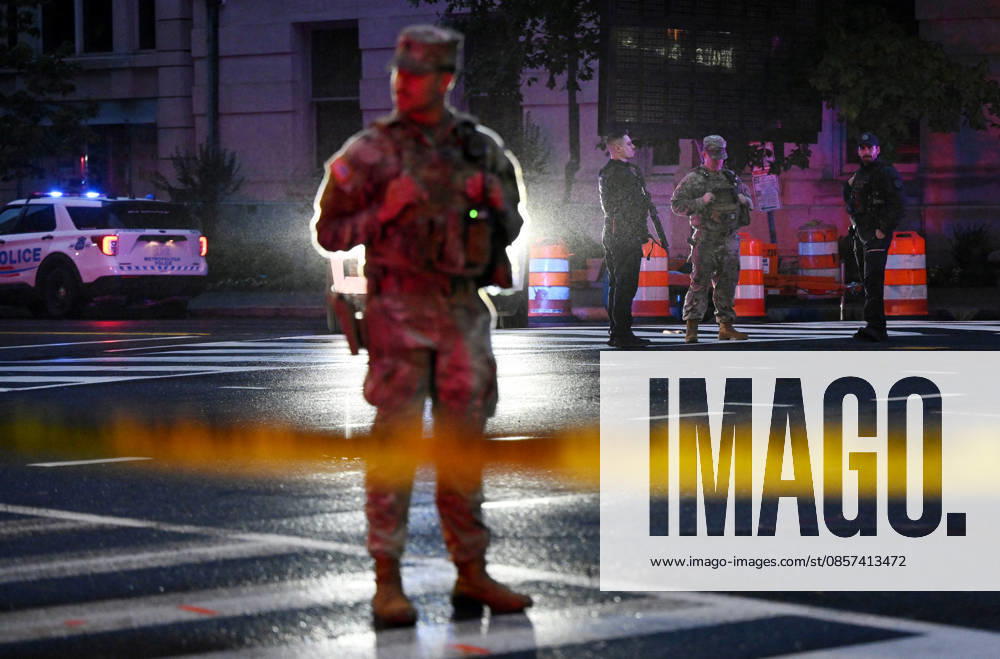 Multiple Shots Fired Half A Block From White House Complex Law enforcement, including members of the National Guard work the scene after multiple rapid-fire gunshots ring out outside the White House on May 23, 2026 in Washington, DC. A suspect was killed after opening fire on a Secret Service checkpoint outside the White House Saturday evening. Photo by Olivier Douliery ABACAPRESS.COM Washington DC United States