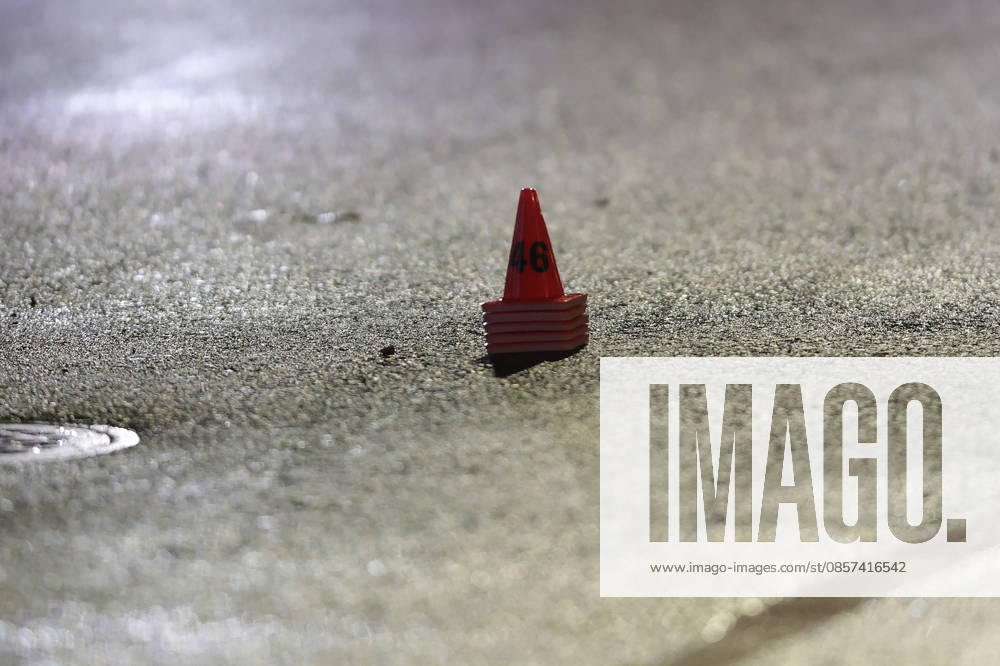 WASHINGTON, D.C. MAY 23: An evidence cone pictured as police officers investigate after shots were fired after a suspect approached a security checkpoint near the White House and began firing at officers and later died at a hospital near by after being shot by Secret Service officers on May 23, 2026 in Washington, D.C.