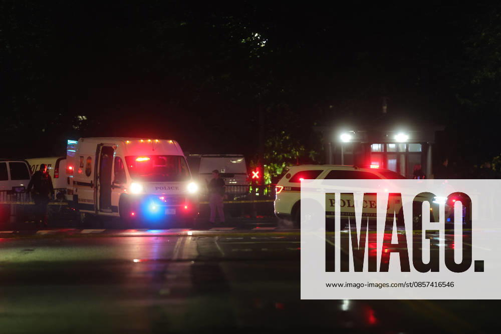 WASHINGTON, D.C. MAY 23: Police Officers investigate after shots were fired after a suspect approached a security checkpoint near the White House and began firing at officers and later died at a hospital near by after being shot by Secret Service officers on May 23, 2026 in Washington, D.C.