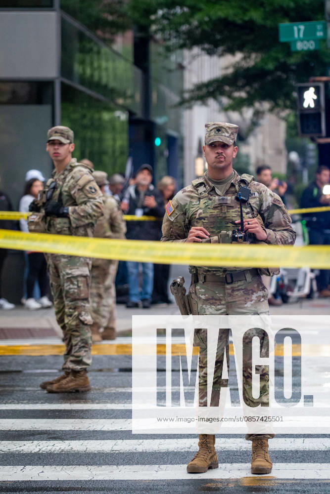 Members of the National Guard stand guard near the site where a gunman fired a volley of shots near the White House before being shot and fatally wounded by U.S. Secret Service police officers. Another person was injured, according to law enforcement officials. Washington, DC, May 23, 2026. Photo: Zuma Press Washington USA - ZUMAmj3_ 20260523_zaf_mj3_011