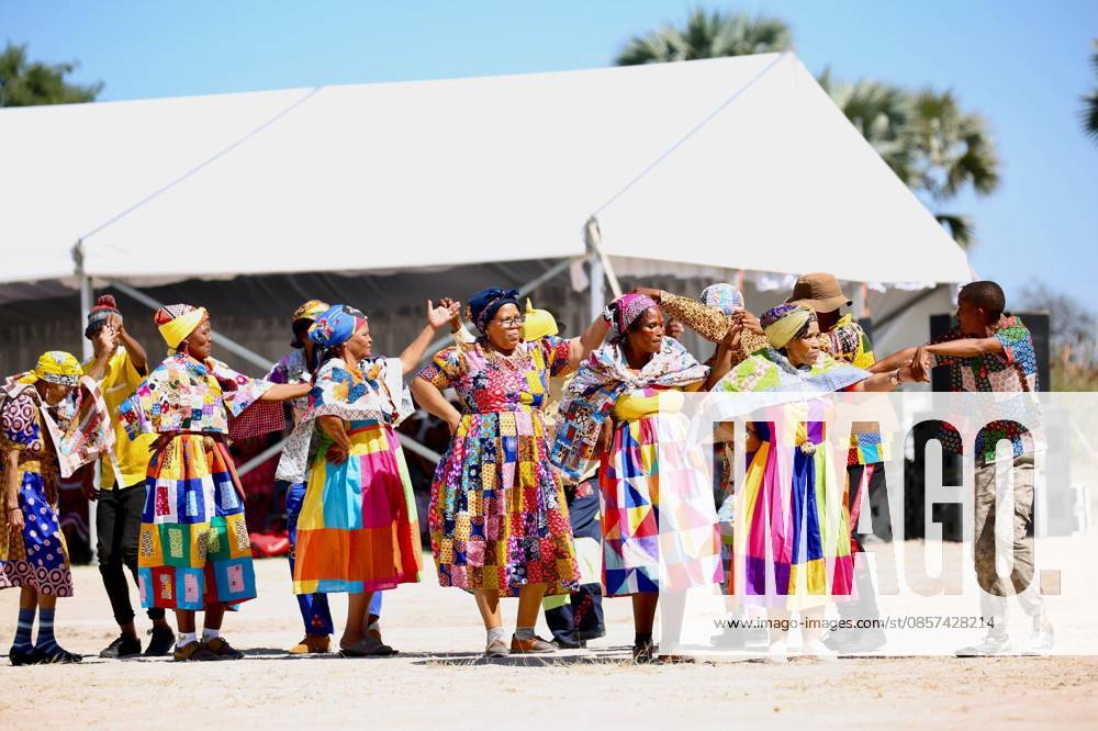 (260524) -- OMUSATI, May 24, 2026 -- People perform during the 16th annual Omagongo Festival at Onamega Village, Omusati region, Namibia, May 23, 2026. Namibia on Saturday celebrated the 16th annual Omagongo Festival at Onamega village under the Uukwambi Traditional Authority in the country s northern Omusati Region, highlighting the enduring role of culture in fostering unity, identity and social cohesion. TO GO WITH Namibia celebrates unity, heritage at 16th Omagongo Festival (Photo by Xinhua) NAMIBIA-OMUSATI-OMAGONGO FESTIVAL NdalimpingaxIita
