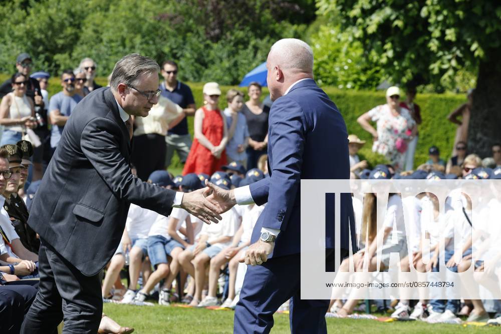 Prime Minister Bart De Wever and US ambassador to Belgium Bill White pictured during the annual Memorial Day ceremony at the Flanders Field American Cemetery, in Waregem, Sunday 24 May 2026. NICOLASxMAETERLINCK 174921447