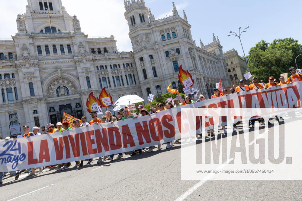 Thousands of citizens demonstrated in Madrid to demand measures against real estate speculation in Spain...The housing crisis has inflated the prices of homes for sale by nearly 120% in the last 10 years, while rents are rising by an average of 10% annually. Madrid SPAIN - ZUMAl221 20260524_zip_l221_037