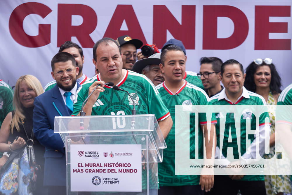 The mural Futbol, recognized as the Guinness World Record largest hand painted brush football mural, was inaugurated in the Martin Carrera neighborhood of Mexico City. Created by Mexican artists, the artwork connects the Mesoamerican ballgame with contemporary football ahead of the 2026 FIFA World Cup. Former soccer players CUAUHTEMOC BLANCO, FRANCISCO KIKIN FONSECA, GERMAN VILLA and ANGEL REYNA attended the event, along with authorities from the Gustavo A. Madero borough and representatives of the Libertad Creativa Intercultural y Objetiva Foundation and the Elena Poniatowska Amor Foundation Mexico City Mexico - ZUMAl178 20260524_znp_l178_051