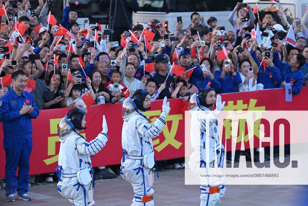 Chinese astronauts Zhu Yangzhu, Zhang Zhiyuan, Li Jiaying (or Lai Ka-ying) attend a send-off ceremony at the Jiuquan Satellite Launch Center on May 24, 2026 in Jiuquan, Gansu Province of China. A send-off ceremony for the three Chinese astronauts of the Shenzhou-23 crewed space mission was held on May 24 at the Jiuquan Satellite Launch Center in northwest China.