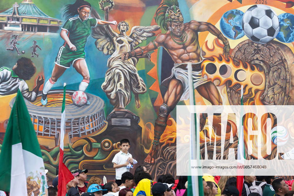 The mural Futbol, recognized as the Guinness World Record largest hand painted brush football mural, was inaugurated in the Martin Carrera neighborhood of Mexico City. Created by Mexican artists, the artwork connects the Mesoamerican ballgame with contemporary football ahead of the 2026 FIFA World Cup. Former soccer players Cuauhtemoc Blanco, Francisco Kikin Fonseca, German Villa and Angel Reyna attended the event, along with authorities from the Gustavo A. Madero borough and representatives of the Libertad Creativa Intercultural y Objetiva Foundation and the Elena Poniatowska Amor Foundation. Mexico City Mexico - ZUMAl178 20260524_znp_l178_050