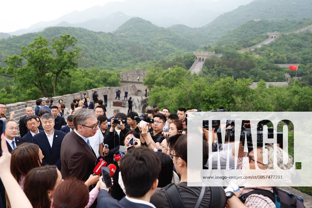 Serbian President Aleksandar Vucic receives interview while visiting the Badaling Great Wall on May 24, 2026 in Beijing, China. Serbian President Aleksandar Vucic arrived in Beijing on May 24 for his first state visit to China that will run through May 28. Aleksandar Vucic visited the Great Wall shortly after his arrival.