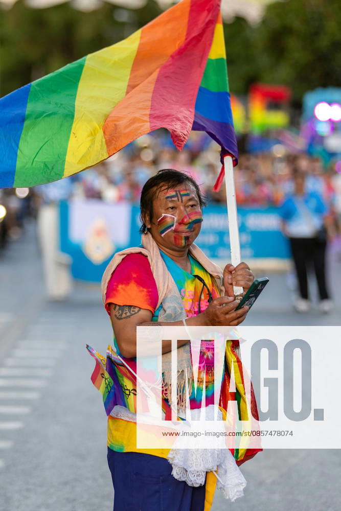 The Chiang Mai Pride Parade 2026 celebrations in Chiang Mai, Thailand - 24 May 2026 A participant dressed in colorful clothing carries a rainbow flag during The Chiang Mai Pride Parade 2026 during celebrations. The Chiang Mai Pride Parade 2026 took place in Chiang Mai, Thailand. Chiang Mai province holds Thailandís first Pride Month celebrations annually, promoting gender equality, diversity, and human rights as part of Pride Month activities in northern Thailand. Chiang Mai Thailand