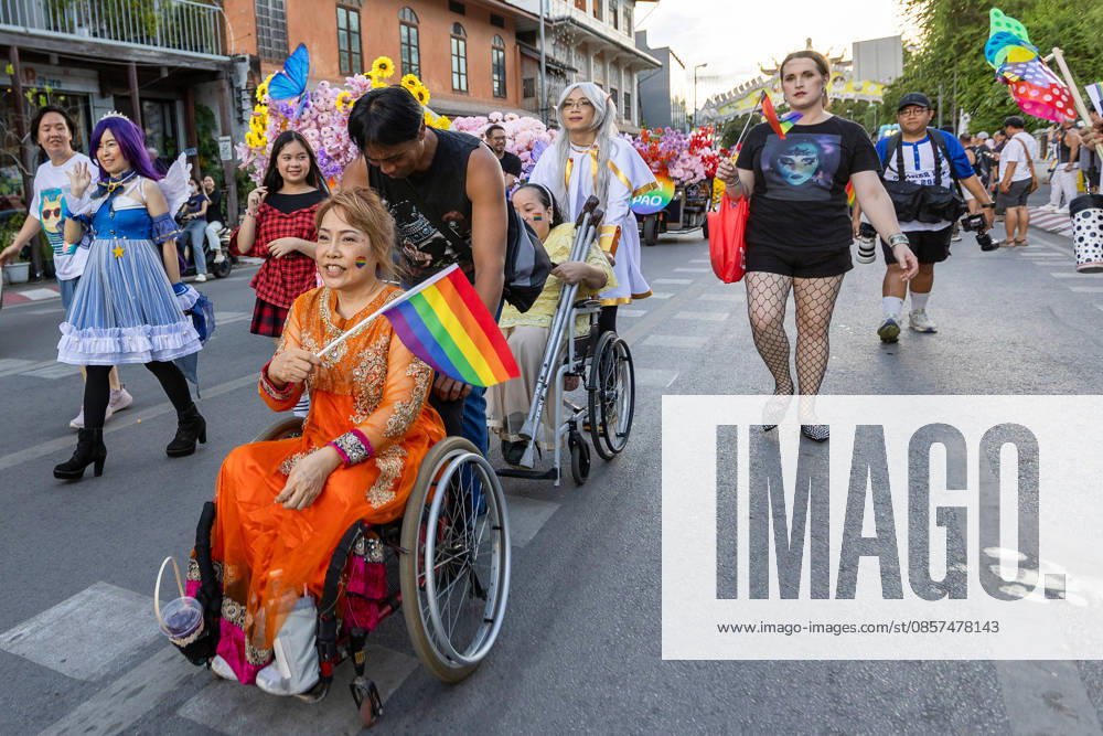 The Chiang Mai Pride Parade 2026 celebrations in Chiang Mai, Thailand - 24 May 2026 Participants ride on wheelchairs during The Chiang Mai Pride Parade 2026 celebrations. The Chiang Mai Pride Parade 2026 took place in Chiang Mai, Thailand. Chiang Mai province holds Thailandís first Pride Month celebrations annually, promoting gender equality, diversity, and human rights as part of Pride Month activities in northern Thailand. Chiang Mai Thailand