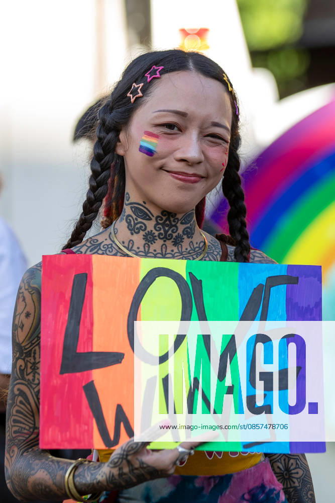 A participant holds a placard during he Chiang Mai Pride Parade 2026 celebrations. The Chiang Mai Pride Parade 2026 took place in Chiang Mai, Thailand. Chiang Mai province holds Thailandis first Pride Month celebrations annually, promoting gender equality, diversity, and human rights as part of Pride Month activities in northern Thailand. Chiang Mai Thailand - ZUMAs197 20260524_aaa_s197_111