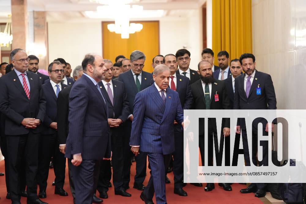 Pakistani Prime Minister Shehbaz Sharif arrives at the Great Hall of the People on May 25, 2026 in Beijing, China. Chinese President Xi Jinping met with Pakistani Prime Minister Shehbaz Sharif in Beijing on May 25.
