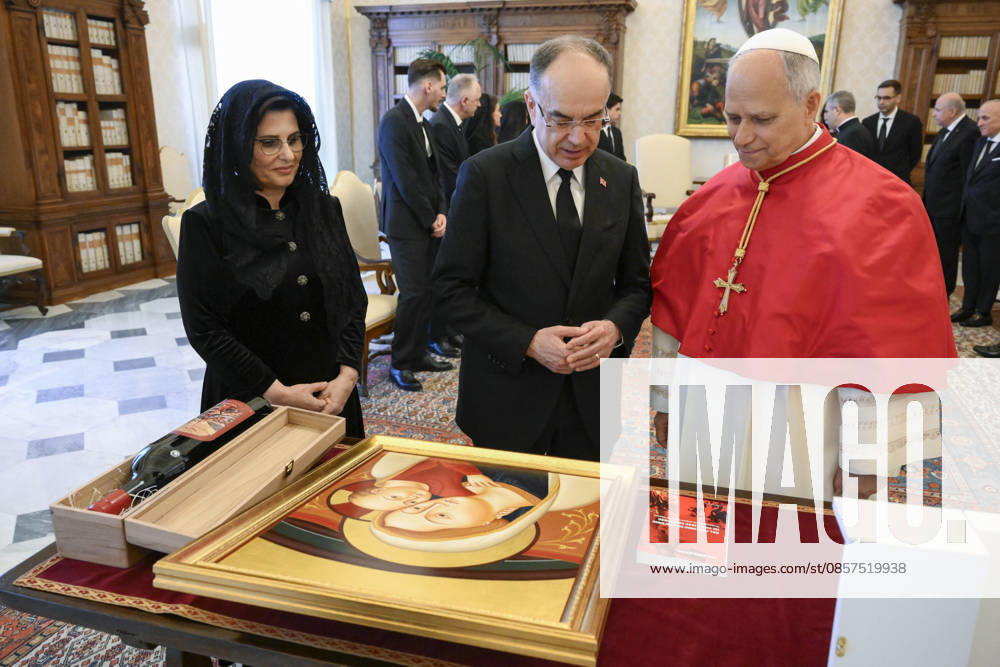 ITALY - POPE LEO XIV RECEIVES IN PRIVATA AUDIENCE HIS EXCELLENCY NR BAJRAM BAGAJ IN THE VATICAN- 2026 5 25 Italy, Rome, Vatican, 2026 5 25.Pope Leo XIV receives in a private audience His Excellency Mr. Bajram Begaj, President of the Republic of Albania in The Vatican - NO BOOKS