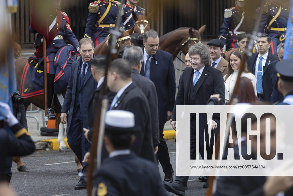 Argentina: President Javier Milei leads the Tedeum. President Javier Milei presides over the traditional Tedeum at the Metropolitan Cathedral. This religious ceremony celebrates the Revolution of May 25, 1810, a historic date marking the establishment of Argentinas first national government. In the photo: Javier Milei, President of Argentina, arriving at the Cathedral. Buenos Aires Argentina