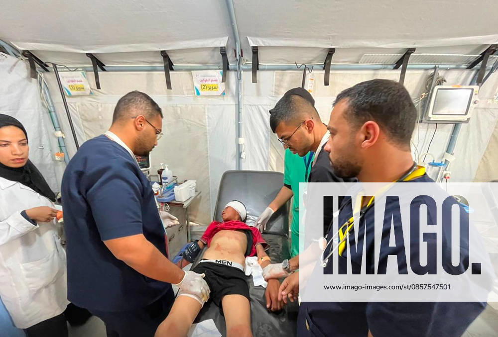 Injured children receive medical care at the Kuwaiti field hospital for treatment after an Israeli airstrike on tents sheltering displaced families in the Mawasi area, despite a cease-fire agreement in Khan Younis, Gaza Strip, Palestine, Monday, May 25, 2026. The strike killed a six-year-old boy and a woman, and wounded 20 others, mostly children and women, Medical sources said. Photo Kuwaiti field hospital GAZ2026052503 Kuwaitixfieldxhospital