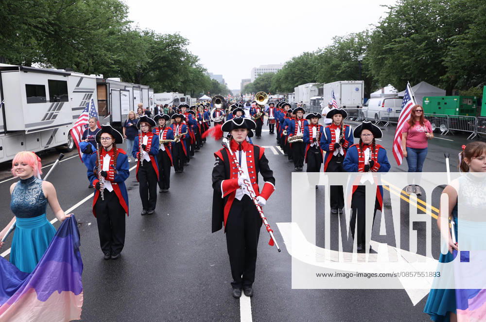 National Memorial Day Parade in Washington DC, USA. Members of the Madison High School marching band take part in the National Memorial Day Parade on Constitution Avenue in Washington, DC, USA, on May 25, 2026. The parade has been held annually since 2005, marking its 21st anniversary. Washington USA