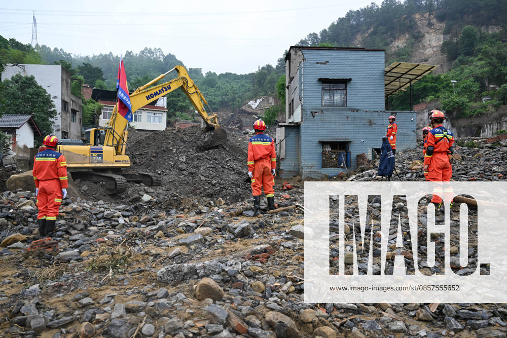 Rescuers carry out search and rescue work at the disaster-hit area after a heavy rainstorm hit Yongchuan District on May 25, 2026 in Chongqing, China. Record-breaking torrential rain battered Yongchuan District in southwest China s Chongqing Municipality from late May 23 to May 24, triggering flash floods, landslides and mudslides. Rescue operations are still underway as multiple towns and subdistricts suffered severe damage.