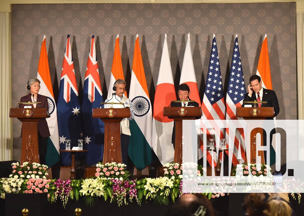 Wong - Jaishankar - Motegi - Rubio joint press conference in New Delhi NEW DELHI, INDIA - MAY 26: From (L-R) Australian Foreign Minister Penny Wong, Indian Minister of External Affairs Subrahmanyam Jaishankar, Japanese Foreign Minister Toshimitsu Motegi, and US Secretary of State Marco Rubio, attend a joint press conference following the Quad Foreign Ministers Meeting at the Hyderabad House, in New Delhi, India on May 26, 2026. Imtiyaz Khan Anadolu New Delhi India. Editorial use only. Please get in touch for any other usage.