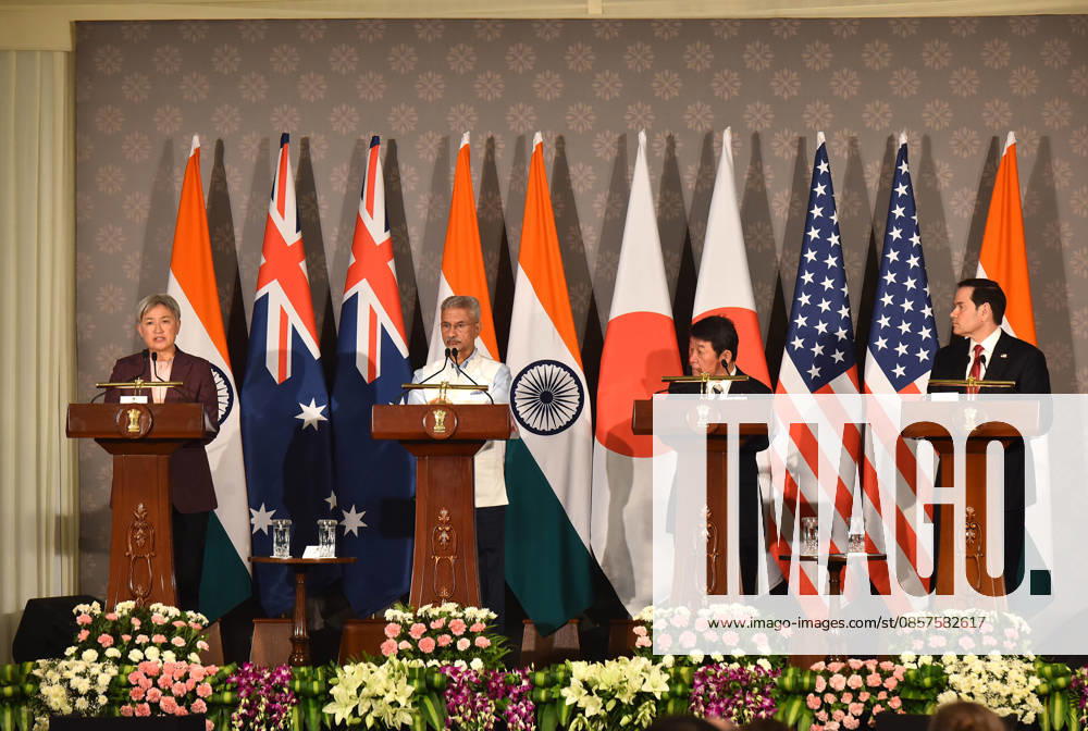 Wong - Jaishankar - Motegi - Rubio joint press conference in New Delhi NEW DELHI, INDIA - MAY 26: From (L-R) Australian Foreign Minister Penny Wong, Indian Minister of External Affairs Subrahmanyam Jaishankar, Japanese Foreign Minister Toshimitsu Motegi, and US Secretary of State Marco Rubio, attend a joint press conference following the Quad Foreign Ministers Meeting at the Hyderabad House, in New Delhi, India on May 26, 2026. Imtiyaz Khan Anadolu New Delhi India. Editorial use only. Please get in touch for any other usage.