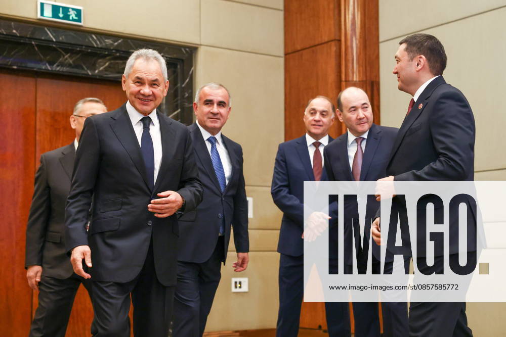 RUSSIA, MOSCOW - MAY 26, 2026: Russian Security Council Secretary Sergei Shoigu, Tajikistan s Security Council Secretary Yusuf Rahmon, Belarusian Security Council Secretary Alexander Volfovich, Kazakhstan s Security Council Secretary Gizat Nurdauletov and Kyrgyzstan s Security Council Secretary Adilet Orozbekov (L-R) before a meeting of the Committee of Security Council Secretaries of the Collective Security Treaty Oranisation (CSTO). Artyom Geodakyan TASS 93049749
