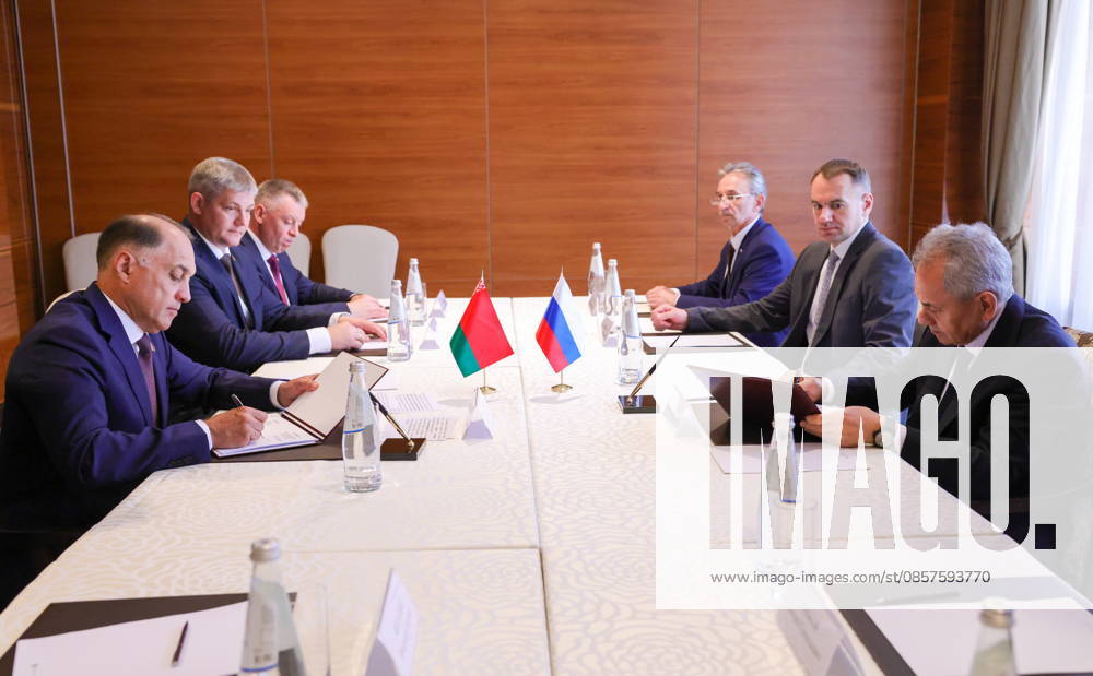 RUSSIA, MOSCOW - MAY 26, 2026: Belarusian Security Council Secretary Alexander Volfovich (L front) and Russian Security Council Secretary Sergei Shoigu (R front) during a bilateral meeting on the sidelines of a meeting of the Committee of Security Council Secretaries of the Collective Security Treaty Oranisation (CSTO). Artyom Geodakyan TASS 93053608