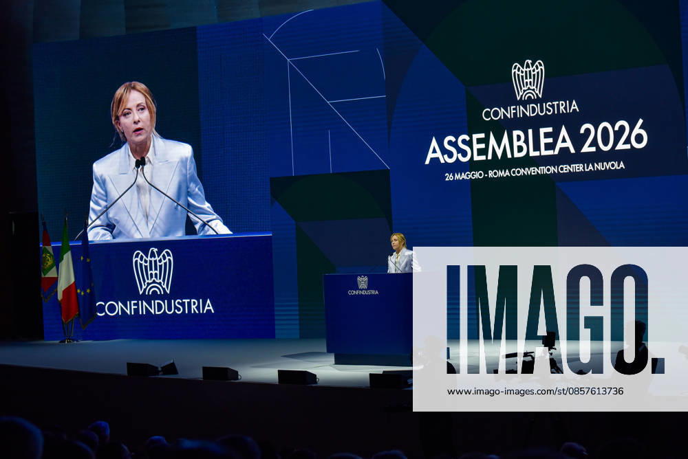 President of the Council of Ministers Giorgia Meloni speaks during the Confindustria Annual Assembly in Rome on May 26, 2026 Rome Italy - ZUMAn299 20260526_zip_n299_021