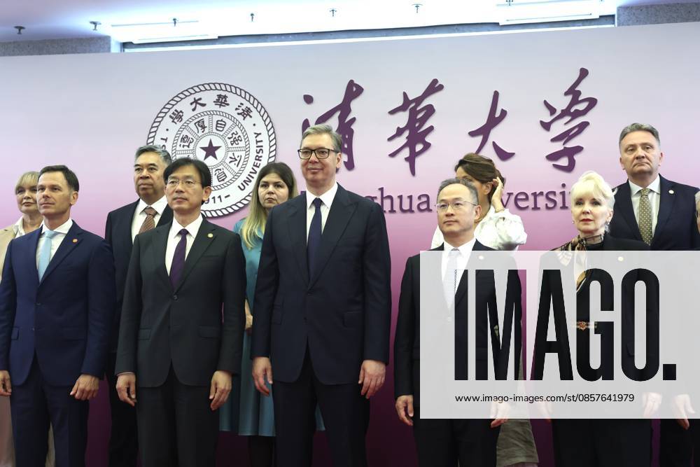 Serbian President Aleksandar Vucic (C) visits Tsinghua University on May 26, 2026 in Beijing, China. Vucic is on a state visit to China from May 24 to 28.