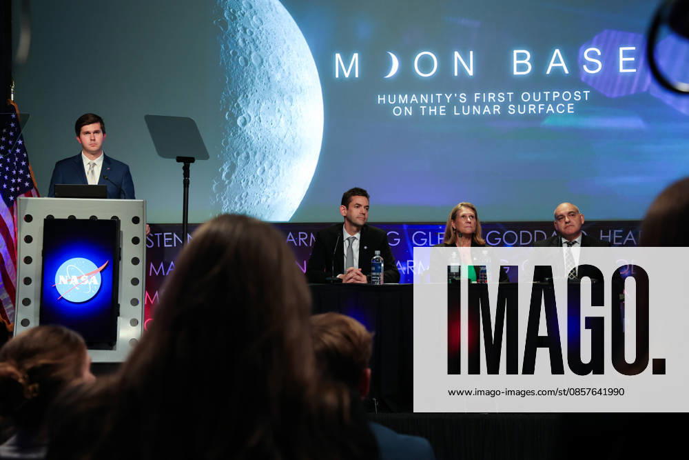 GEORGE ALDERMAN, NASA Deputy Press Secretary, NASA Administrator JARED ISAACMAN, .Acting Associate Administrator LORI GLAZE, Exploration Systems Development Mission Directorate, NASA, .and CARLOS GARCIA-GALAN, Program Executive, Moon Base, NASA, take questions at a press conference announcing Moon Base plans and mission progress at NASA Headquarters in Washington, D.C. on May 26, 2026. NASA s Moon Base program is a long-term lunar exploration and infrastructure initiative designed to enable sustained human presence at the lunar South Pole. Washington USA - ZUMAd227 20260526_znp_d227_048
