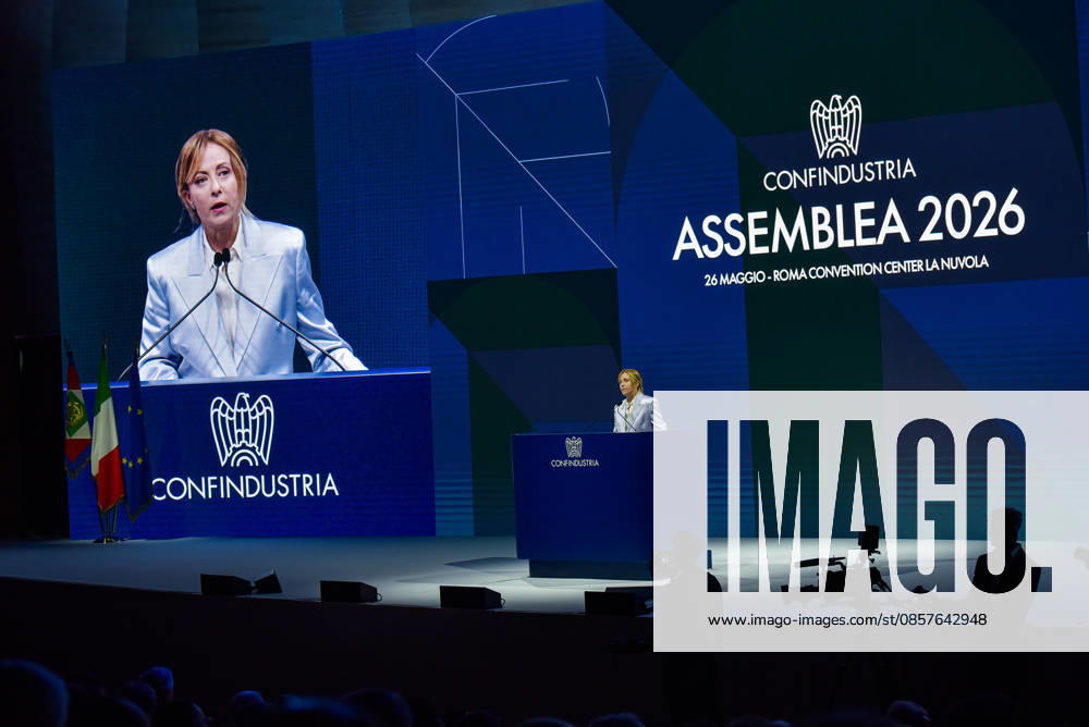 President of the Council of Ministers Giorgia Meloni speaks during the Confindustria Annual Assembly in Rome on May 26, 2026 Rome Italy - ZUMAn299 20260526_zip_n299_021