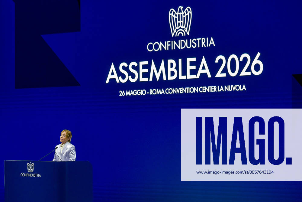 President of the Council of Ministers Giorgia Meloni speaks during the Confindustria Annual Assembly in Rome on May 26, 2026 Rome Italy - ZUMAn299 20260526_zip_n299_022