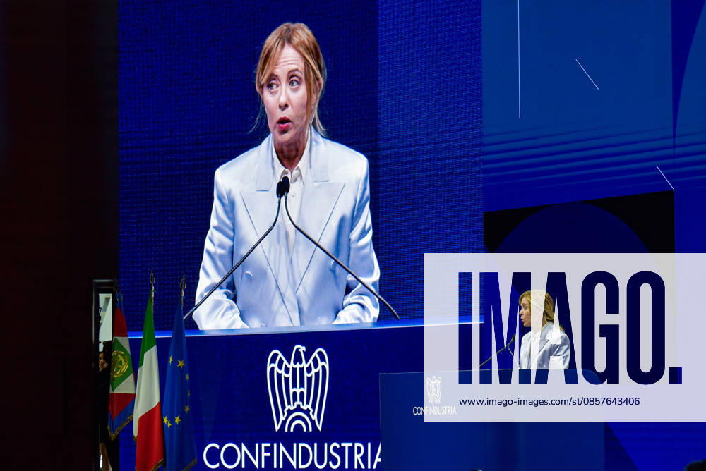 President of the Council of Ministers Giorgia Meloni speaks during the Confindustria Annual Assembly in Rome on May 26, 2026 Rome Italy - ZUMAn299 20260526_zip_n299_009