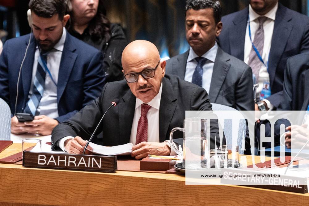 Abdullatif bin Rashid Al Zayani, Minister for Foreign Affairs of Bahrain speaks during Security Council meeting on Upholding the purposes and principles of the UN Charter and strengthening the UN-centered international system at UN Headquarters in New York, NY on May 26, 2026. China organized this meeting as it is a President of Security Council for the month of May. New York USA - ZUMAr339 20260526_znp_r339_032