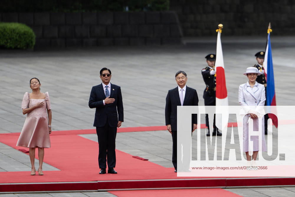 Philippine President Ferdinand ‘Bongbong’ Marcos visits Tokyo TOKYO, JAPAN - MAY 27: (---- MANDATORY CREDIT - ANDREW CABALLERO-REYNOLDS POOL AFP - NO MARKETING NO ADVERTISING CAMPAIGNS - DISTRIBUTED AS A SERVICE TO CLIENTS----) Philippine President Ferdinand Marcos Jr. (2nd L), his wife First Lady Liza Araneta Marcos (L), Japan s Emperor Naruhito (2nd R) and Empress Masako (R) stand at attention during the Philippine national anthem at the Royal Palace during a state visit in Tokyo on May 27, 2026. Andrew Caballero-Reynolds AFP POOL Anadolu Tokyo Japan. Editorial use only. Please get in touch for any other usage.