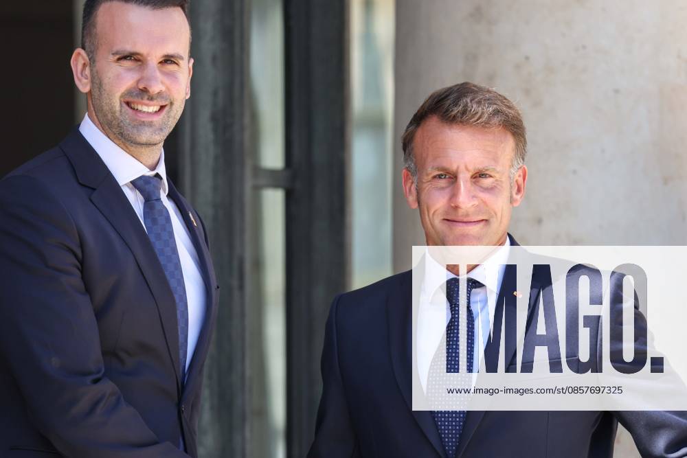 Paris, France le 27 mai 2026 - Le President de la Republique Emmanuel Macron recoit M. Milojko Spajic, Premier ministre du Montenegro au Palais de l Elysee - The President of the Republic Emmanuel Macron receives Mr. Milojko Spajic, Prime Minister of Montenegro at the Elysee Palace