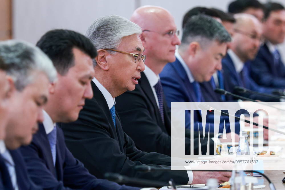 KAZAKHSTAN, ASTANA - MAY 28, 2026: Kazakhstan s President Kassym-Jomart Tokayev (3rd L) is seen ahead of Kazakh-Russian talks attended by Russia s President Vladimir Putin at the Independence Palace. Alexander Shcherbak TASS 93124309