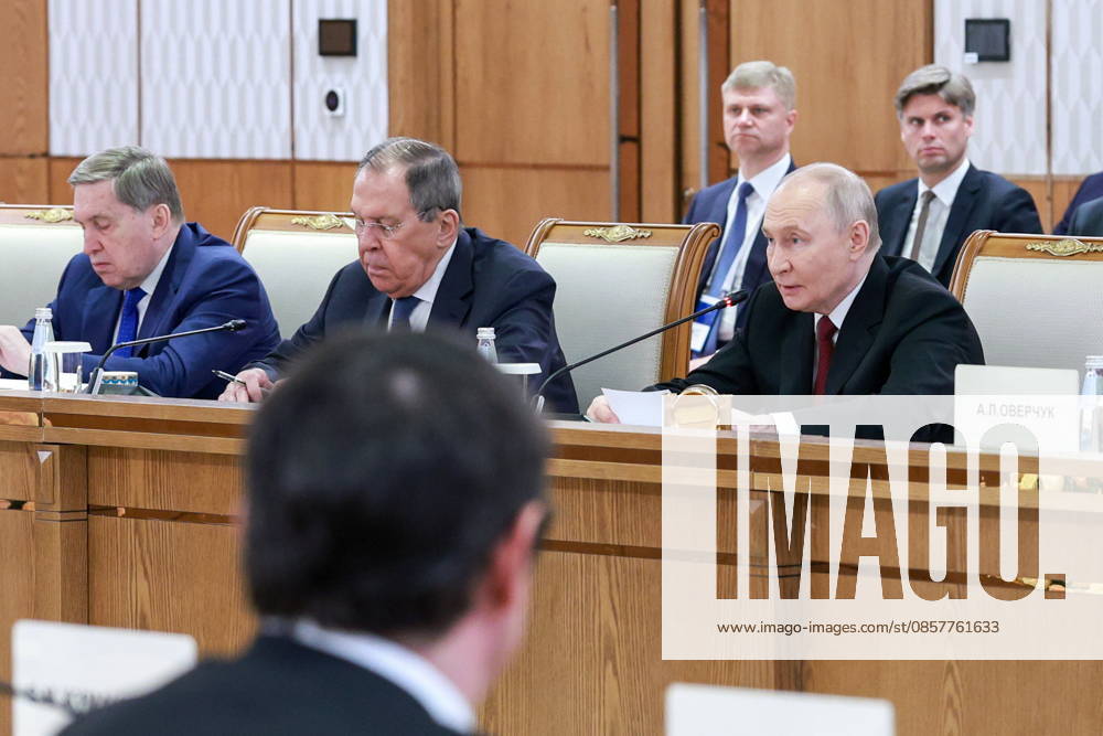 KAZAKHSTAN, ASTANA - MAY 28, 2026: Russia s President Vladimir Putin (2nd R) is seen during Kazakh-Russian talks at the Independence Palace. Alexander Shcherbak TASS 93124441