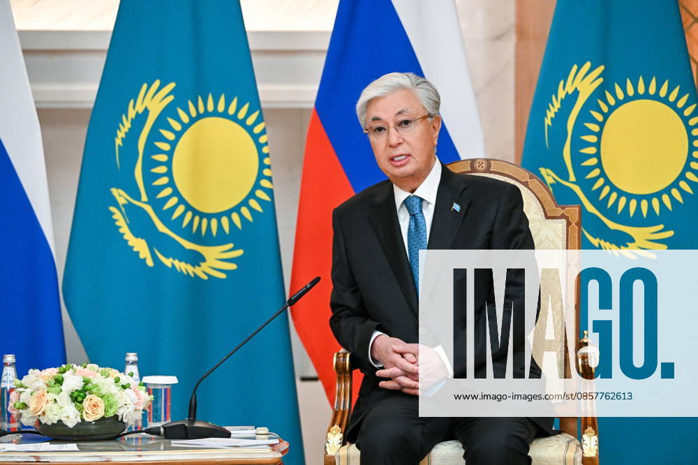 KAZAKHSTAN, ASTANA - MAY 28, 2026: Kazakhstan s President Kassym-Jomart Tokayev looks on during a meeting with Russia s President Vladimir Putin at the Independence Palace. Sergei Bobylev TASS 93124968