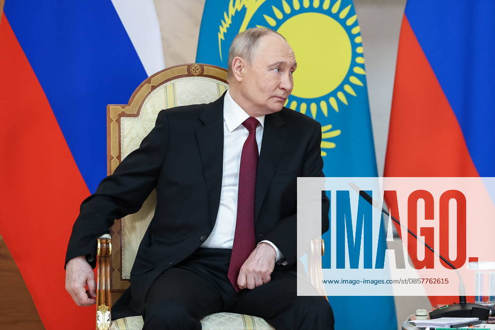 KAZAKHSTAN, ASTANA - MAY 28, 2026: Russia s President Vladimir Putin looks on during a meeting with Kazakhstan s President Kassym-Jomart Tokayev at the Independence Palace. Alexander Kazakov Russian Presidential Press and Information Office TASS 93125135