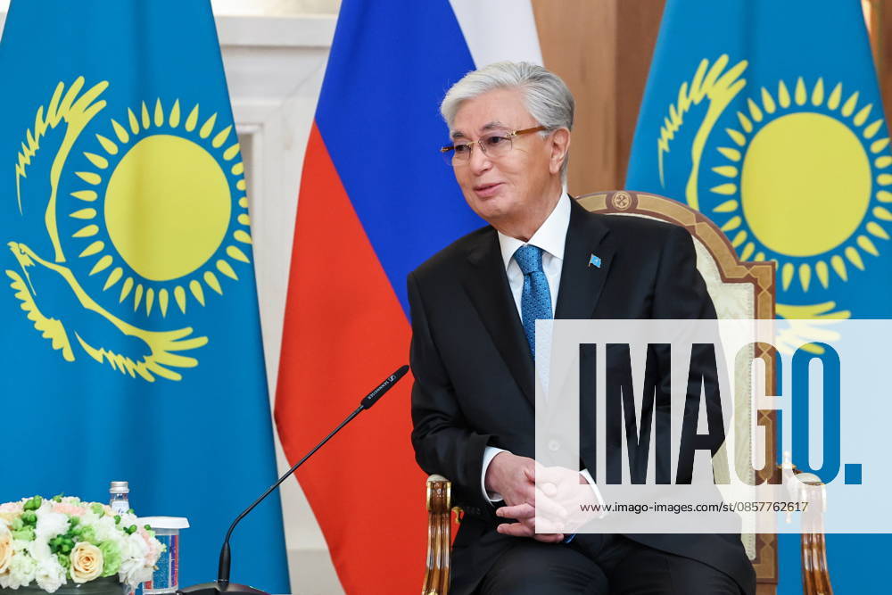 KAZAKHSTAN, ASTANA - MAY 28, 2026: Kazakhstan s President Kassym-Jomart Tokayev looks on during a meeting with Russia s President Vladimir Putin at the Independence Palace. Alexander Kazakov Russian Presidential Press and Information Office TASS 93125137