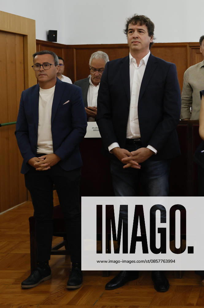 David Sanchez (R), brother of Spanish Prime Minister Pedro Sanchez, and former leader of the Extremadura branch of ruling party PSOE, Miguel Angel Gallardo (L) attend to the trial held in the regional Court of Badajoz, Spain on 28 May 2026 in the case of David Sanchez alleged irregular hiring as the head of the performing arts office within the provincial government of Badajoz. Sanchez, who resigned from the post in February face the charges of alleged embezzlement and influence peddling related to his appointment. The brother of Prime Minister David Sanchez face a trial for his allegedly irregular hiring as the head of the performing arts office !ACHTUNG: NUR REDAKTIONELLE NUTZUNG!