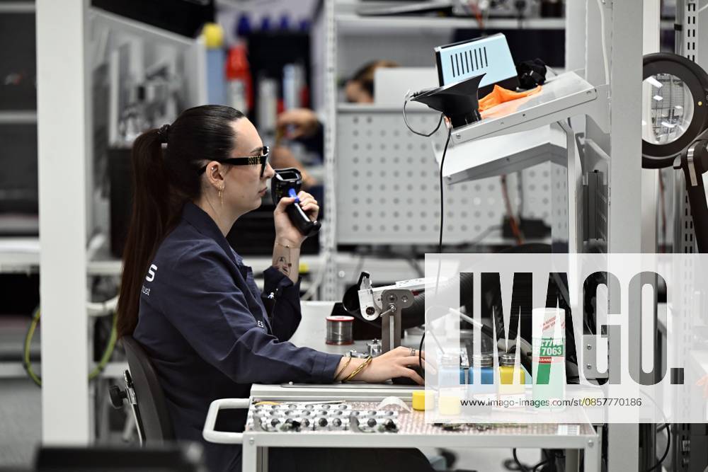 Personnel pictured at work, during a visit to the Thales rocket systems production site in Herstal, on Thursday 28 May 2026. French aerospace and defence corporation Thales Group is presenting their SkyDefender missile defence system. ERICxLALMAND 175246640