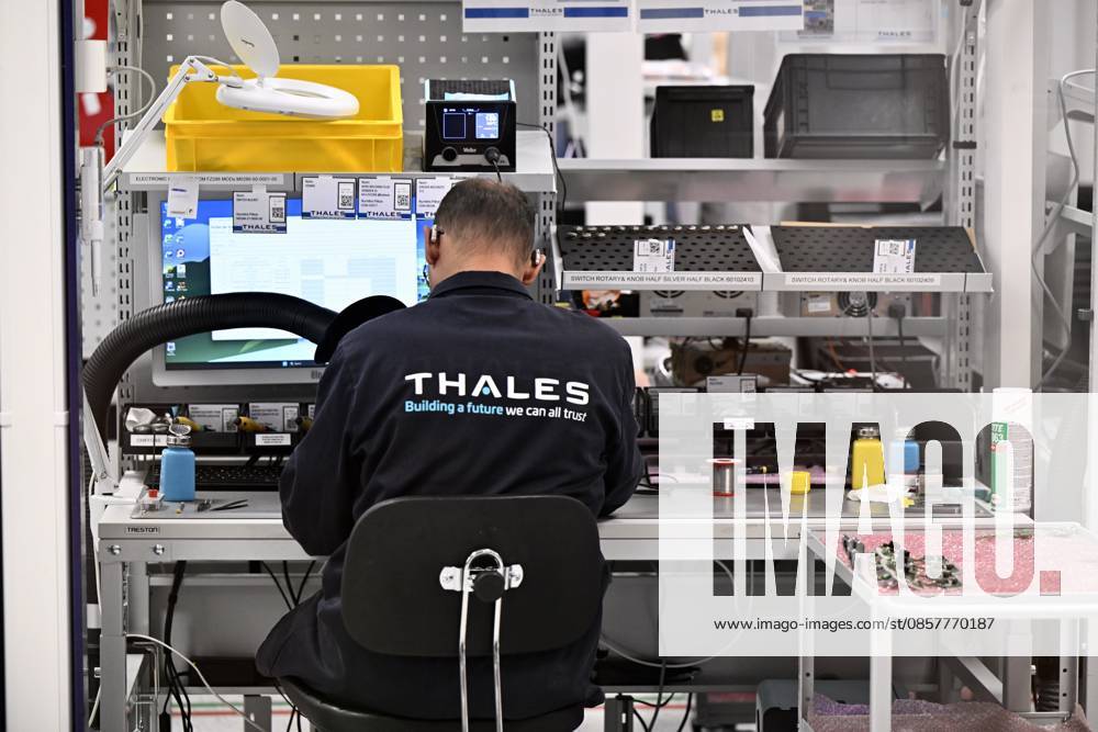Personnel pictured at work, during a visit to the Thales rocket systems production site in Herstal, on Thursday 28 May 2026. French aerospace and defence corporation Thales Group is presenting their SkyDefender missile defence system. ERICxLALMAND 175246644
