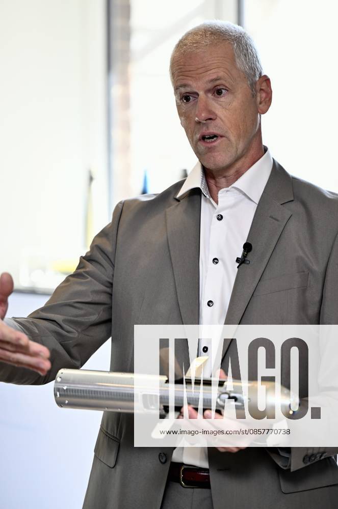 Thales Product line director Olivier Heuschen talks at a visit to the Thales rocket systems production site in Herstal, on Thursday 28 May 2026. French aerospace and defence corporation Thales Group is presenting their SkyDefender missile defence system. ERICxLALMAND 175247040