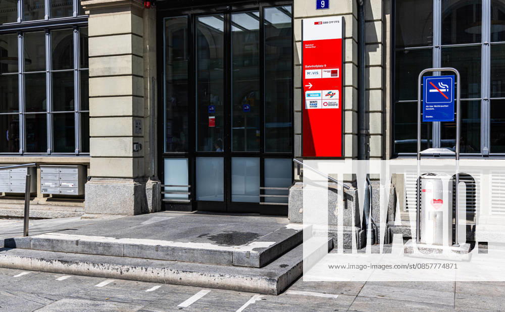 Knife attack with multiple injuries, Winterthur, Switzerland Winterthur, Switzerland, 28th May 2026 One of the knife attacks is believed to have taken place at this entrance to the station building Water visible on the floor was used to wash away the blood A total of four people were injured, some seriously