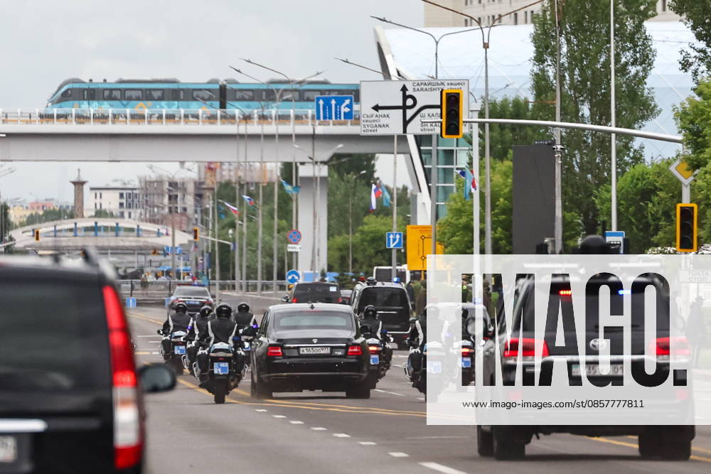 KAZAKHSTAN, ASTANA - MAY 28, 2026: A motorcade of Russia s President Vladimir Putin during his state visit to Kazakhstan. Alexander Kazakov Russian Presidential Press and Information Office TASS 93130780