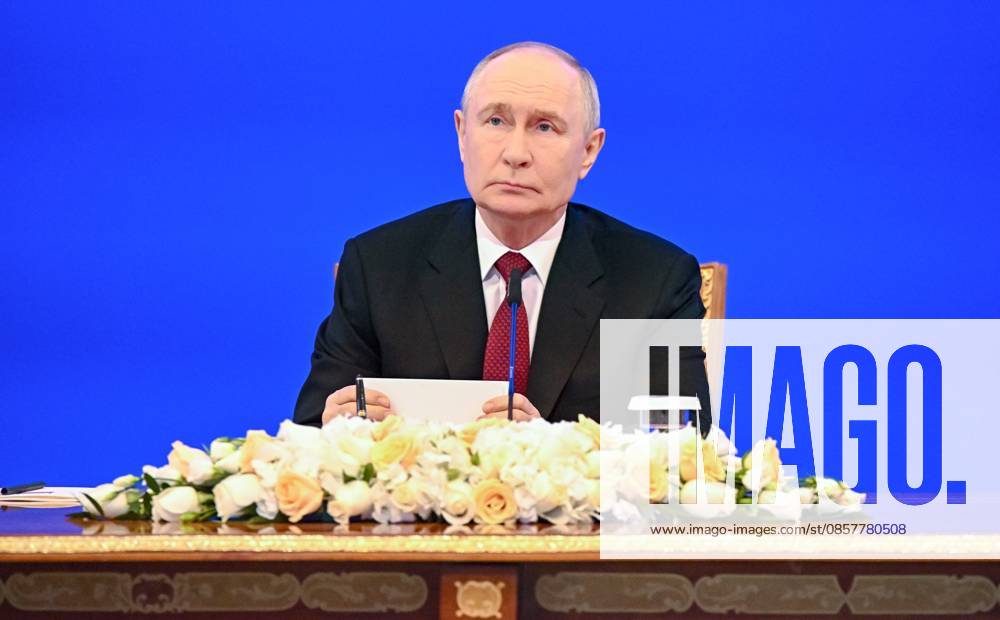 Kazakhstan Russia 9175220 29.05.2026 Russian President Vladimir Putin watches a video presentation on Russian-Kazakh cooperation across various sectors at the Palace of Independence in Astana, Kazakhstan. Sergey Bobylev Sputnik Astana Kazakhstan